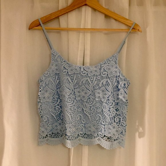 Blue Floral Lace Layered Cami Adjustable - Picture 1 of 6